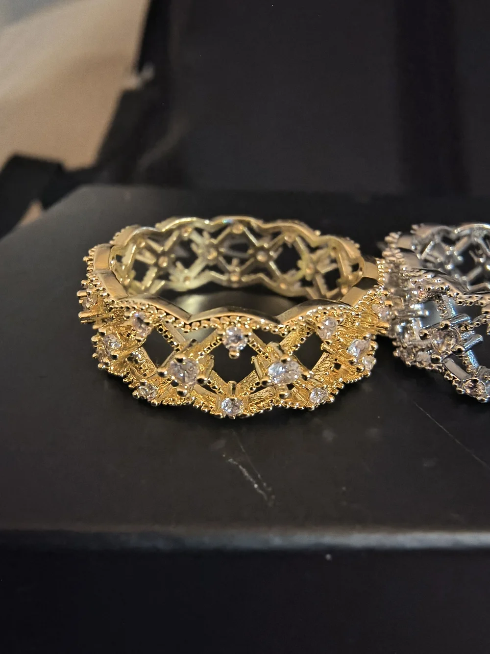 Elegant Lattice CZ Band Ring - Gold and Silver